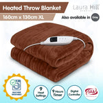 Laura Hill Heated Electric Blanket Throw Rug Coral Warm Fleece Brown - Home & Garden > Bedding