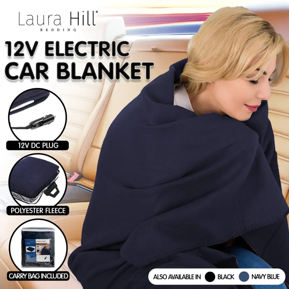 Laura Hill Heated Electric Car Blanket 150x110cm 12v - Blue - Home & Garden > Bedding
