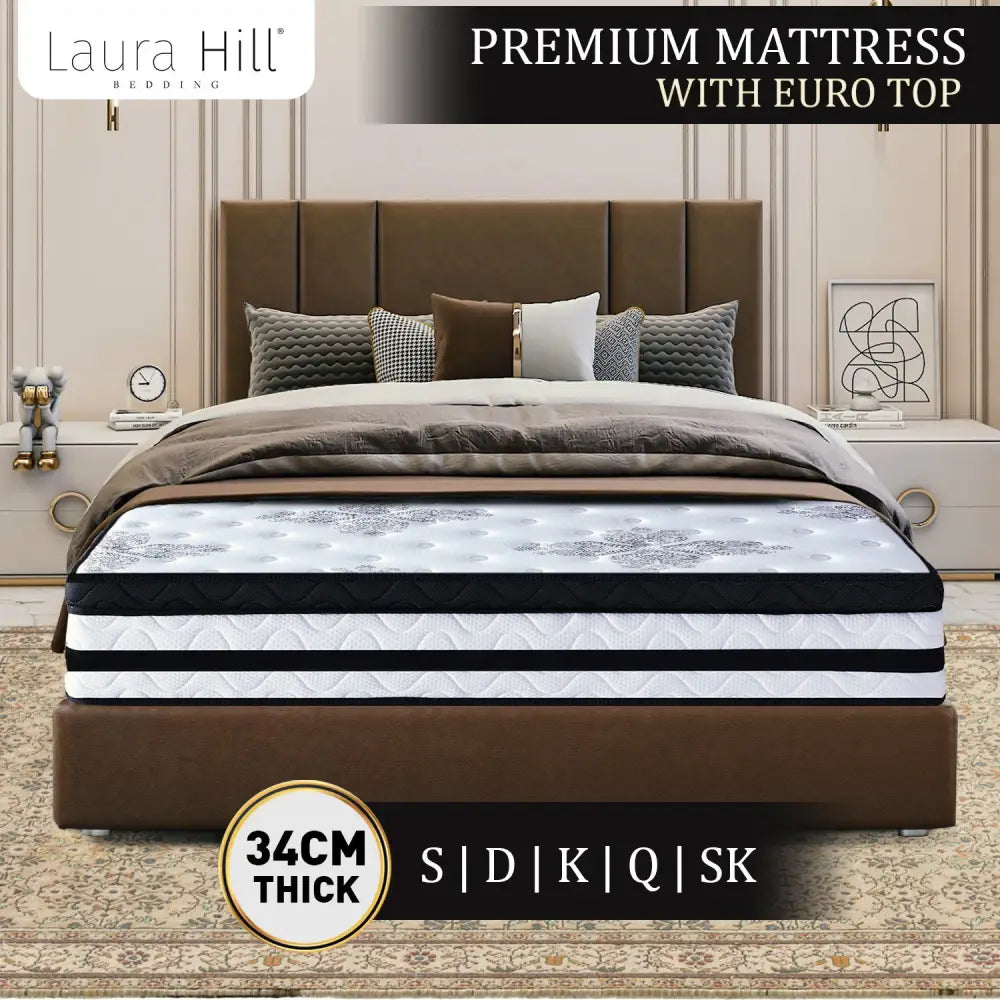 Laura Hill King Mattress Bed Size Euro Top 5 Zone Spring Foam 34cm Bedding - Home & Garden > Bedding