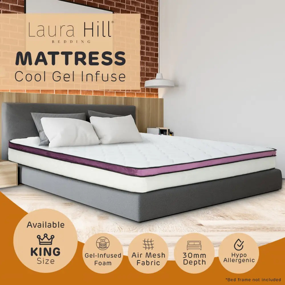 Laura Hill King Mattress Visco Cool Gel Infused Memory Foam Euro Top Pocket Spring 30cm - Home & Garden > Bedding
