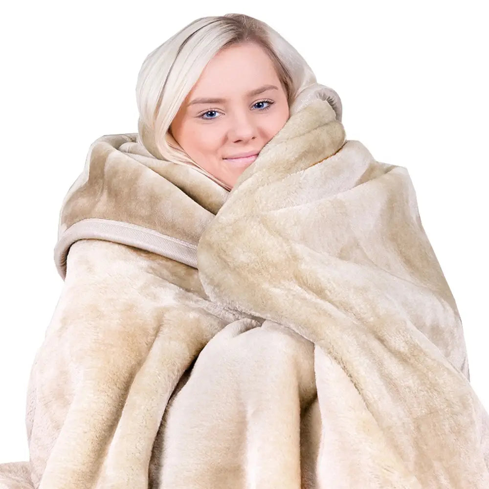 Laura Hill Mink Blanket Double Sided 600GSM Queen Size Beige - Home & Garden > Bedding