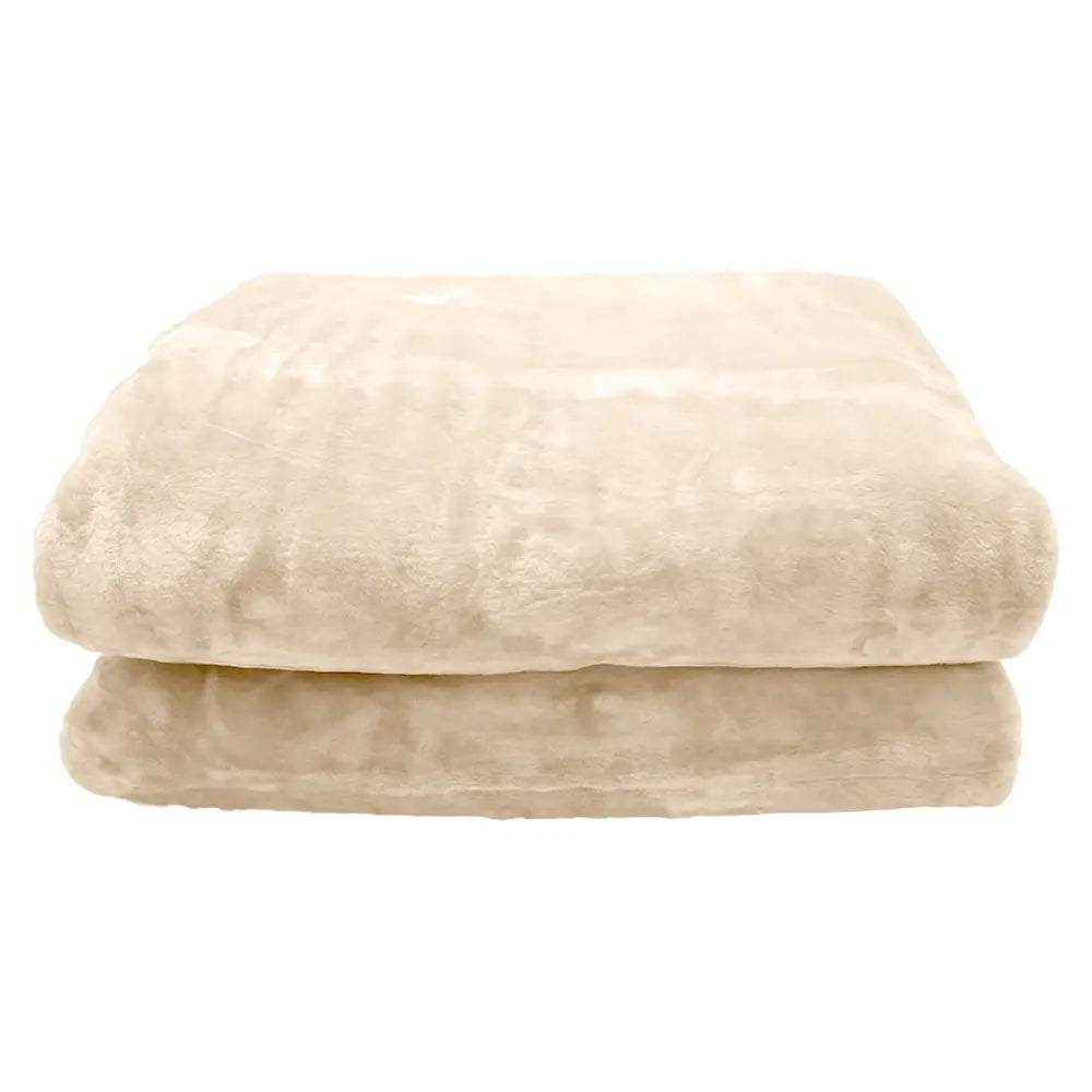 Laura Hill Mink Blanket Double Sided 600GSM Queen Size Beige - Home & Garden > Bedding