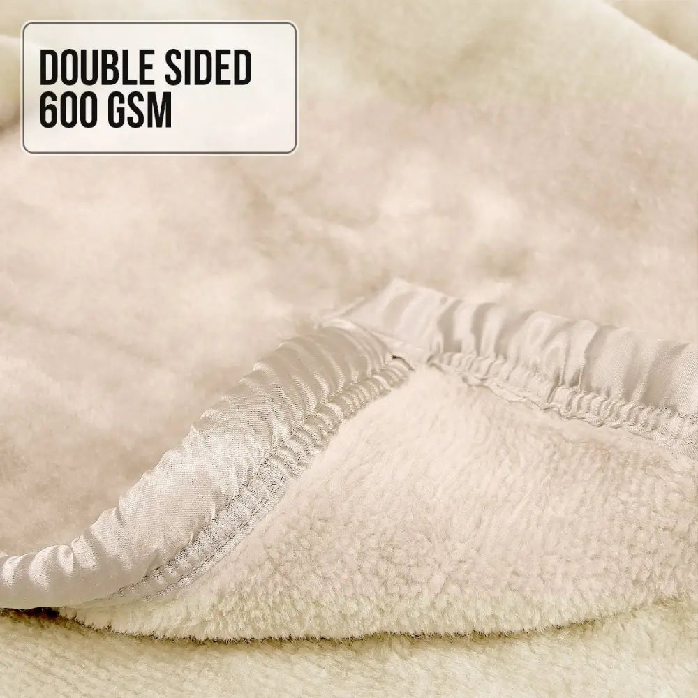 Laura Hill Mink Blanket Double Sided 600GSM Queen Size Beige - Home & Garden > Bedding