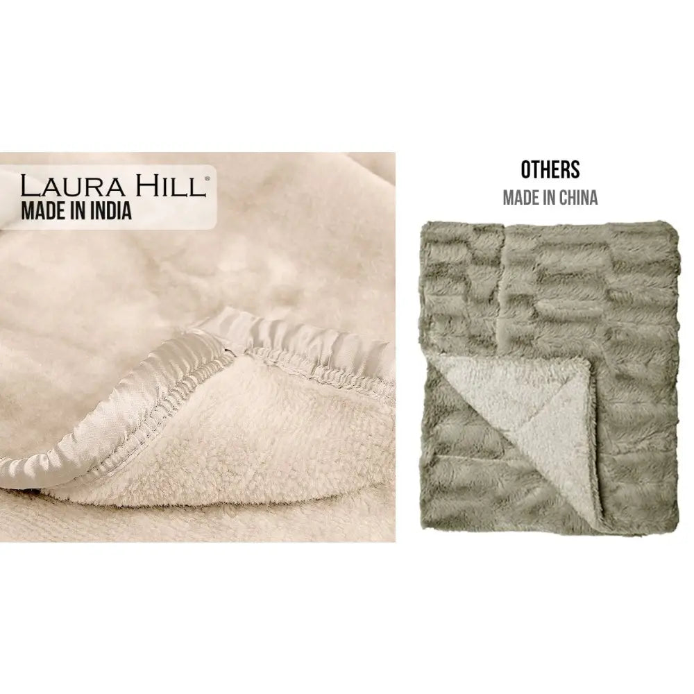 Laura Hill Mink Blanket Double Sided 600GSM Queen Size Beige - Home & Garden > Bedding