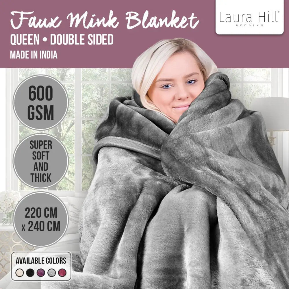 Laura Hill Mink Blanket Double Sided Queen Size Soft Plush Bed Faux Throw Rug 220 X 240cm - Home & Garden > Bedding