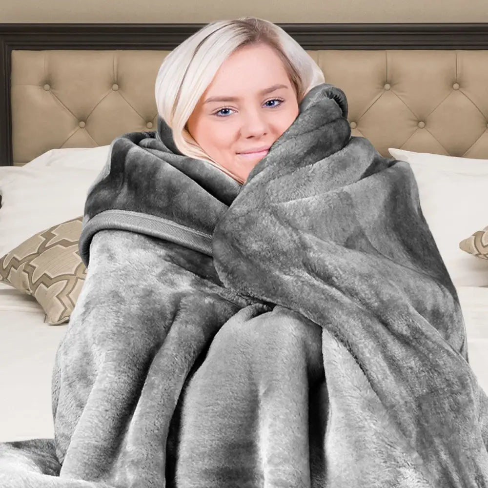 Laura Hill Mink Blanket Double Sided Queen Size Soft Plush Bed Faux Throw Rug 220 X 240cm - Home & Garden > Bedding