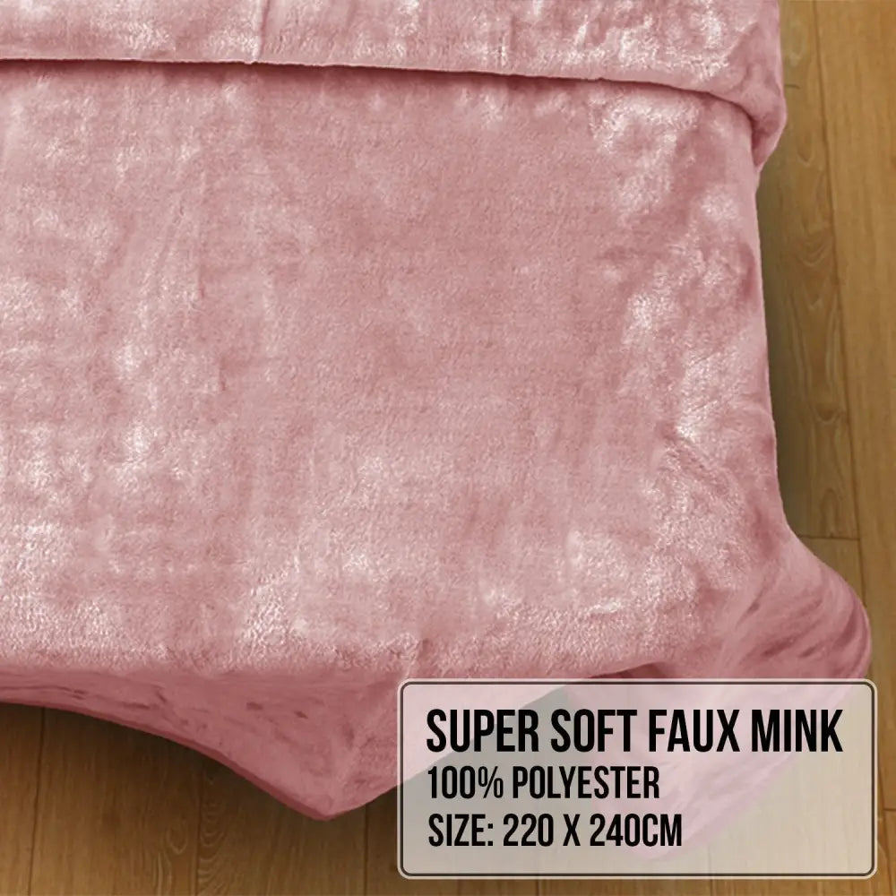 Laura Hill Mink Blanket Queen Size Double-sided Soft Plush Bed Faux Throw Rug 220 X 240cm (pink) - Home & Garden >