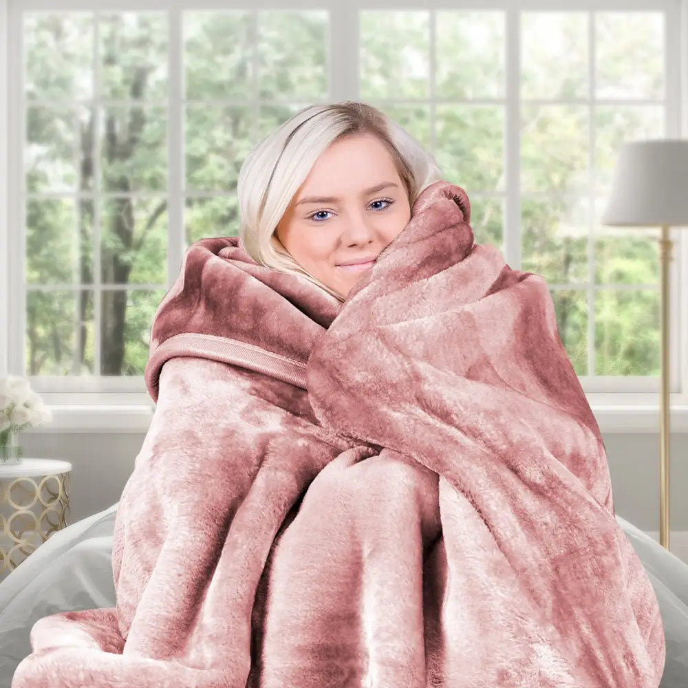 Laura Hill Mink Blanket Queen Size Double-sided Soft Plush Bed Faux Throw Rug 220 X 240cm (pink) - Home & Garden >