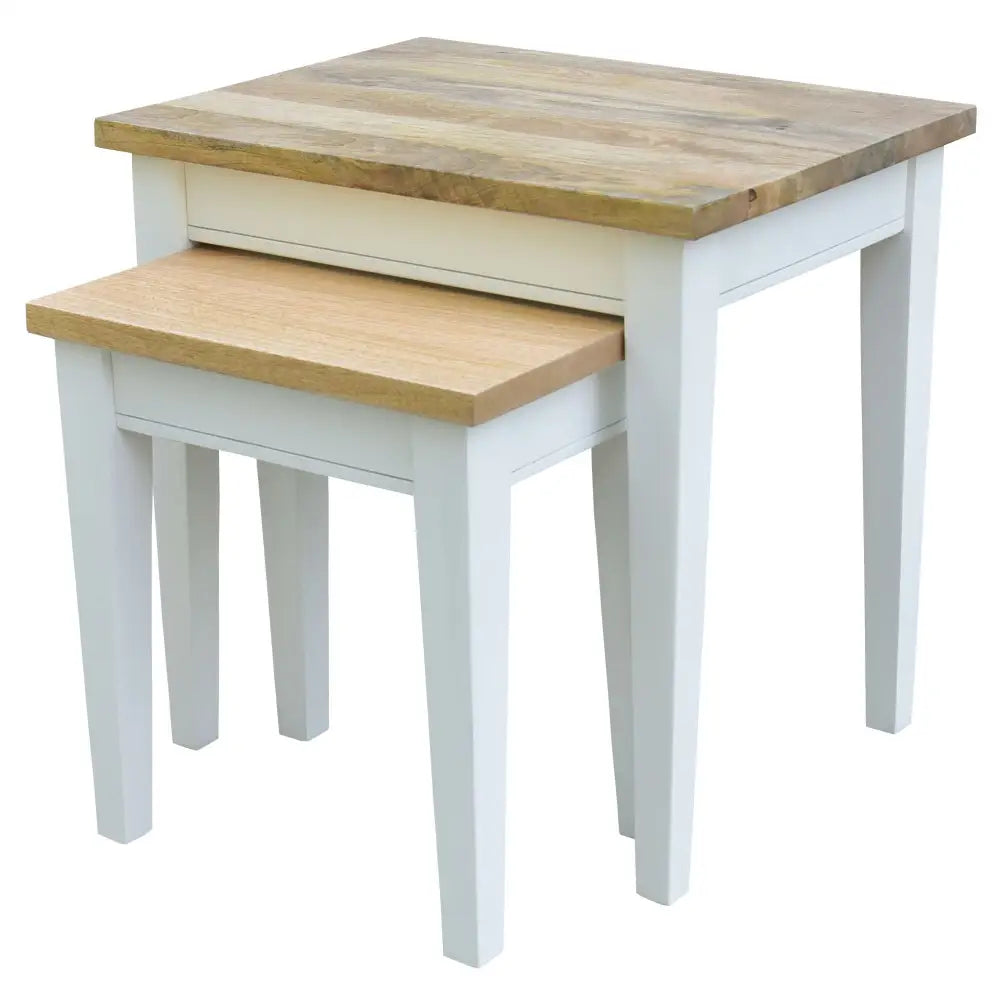 Lavasa 2pc Nesting Side Sofa End Lamp Table Solid Mango Wood Farmhouse Furniture - Furniture > Bedroom