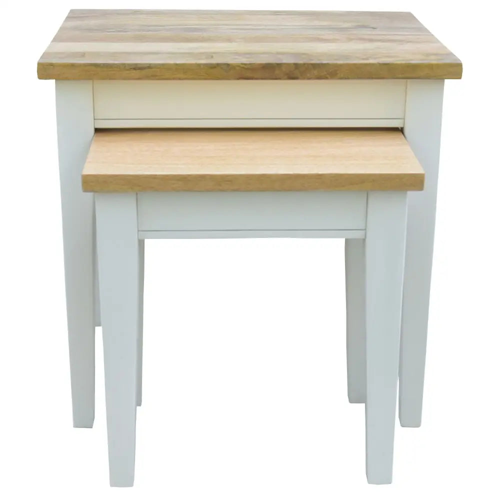 Lavasa 2pc Nesting Side Sofa End Lamp Table Solid Mango Wood Farmhouse Furniture - Furniture > Bedroom