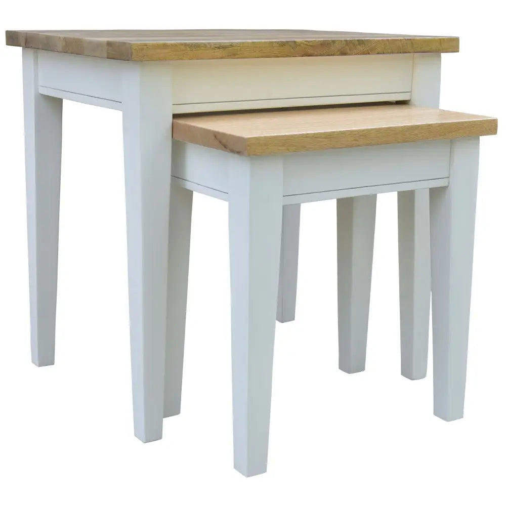 Lavasa 2pc Nesting Side Sofa End Lamp Table Solid Mango Wood Farmhouse Furniture - Furniture > Bedroom