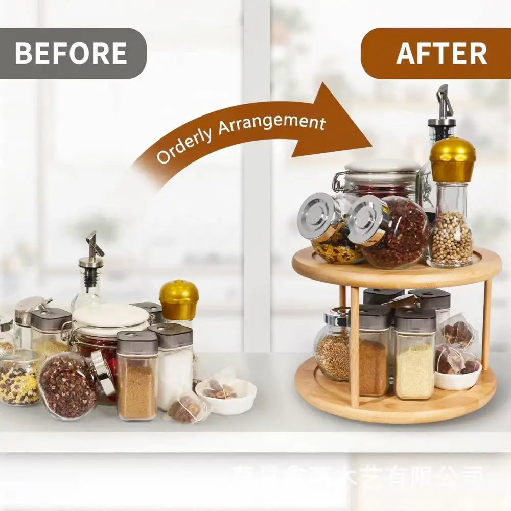 Lazy Susan 2 Tier Rotating Spice Rack Turnable Kitchen Shelf Bamboo Organiser - Home & Garden > DIY > Kitchen &