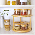 Lazy Susan 2 Tier Rotating Spice Rack Turnable Kitchen Shelf Bamboo Organiser - Home & Garden > DIY > Kitchen &