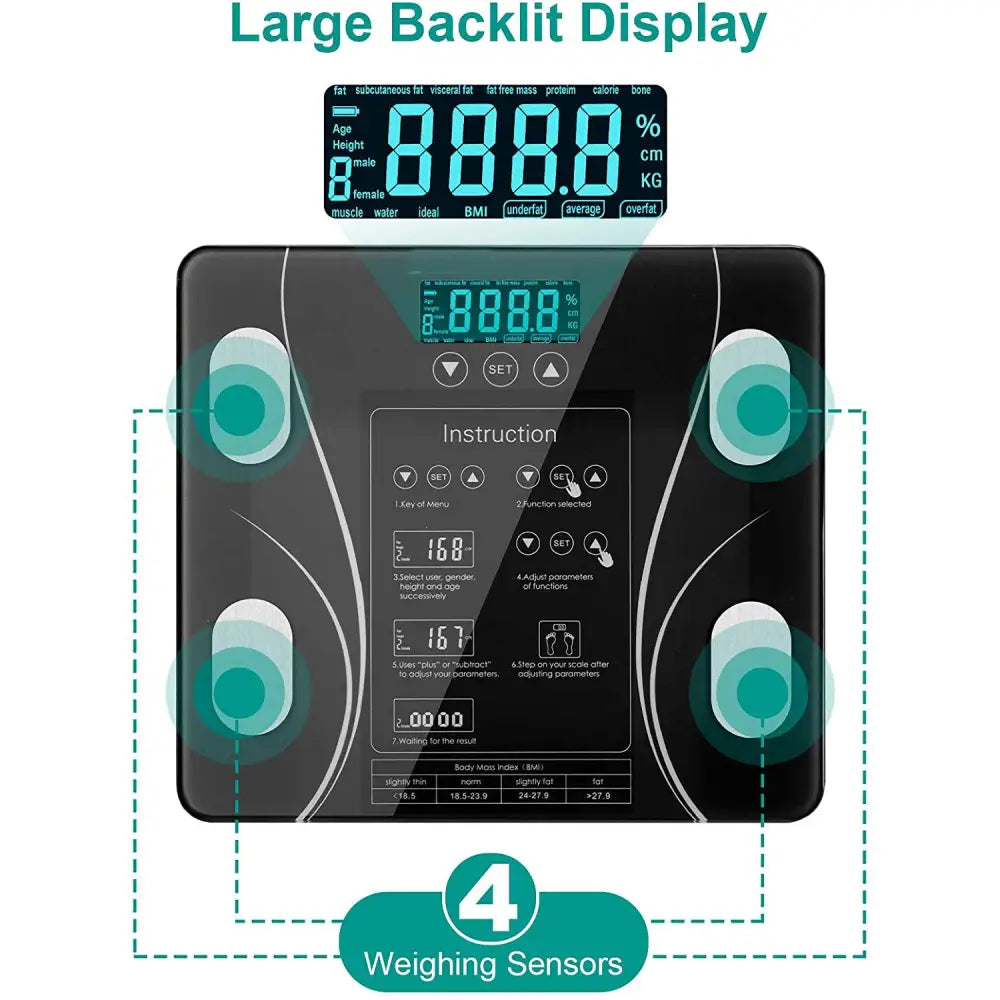 LCD Scales Body Weight Bathroom Bath room Body Fat Gym Fitness Scale BMI BMR - Home & Garden > Scales > Bathroom Scales
