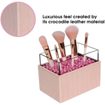 Leather Makeup Brush Cosmetic Organiser Storage Box with Pink Pearls and Acrylic Cover (Pink) - Health & Beauty >