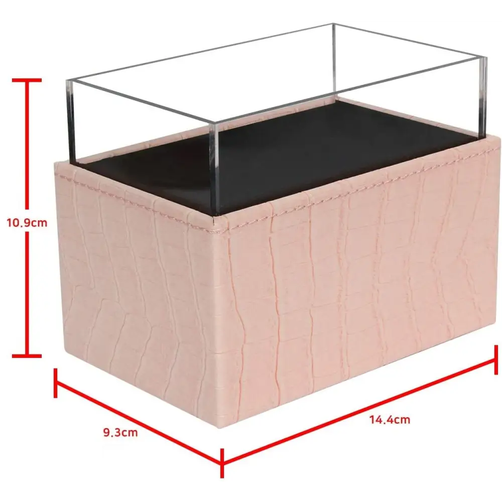 Leather Makeup Brush Cosmetic Organiser Storage Box with Pink Pearls and Acrylic Cover (Pink) - Health & Beauty >
