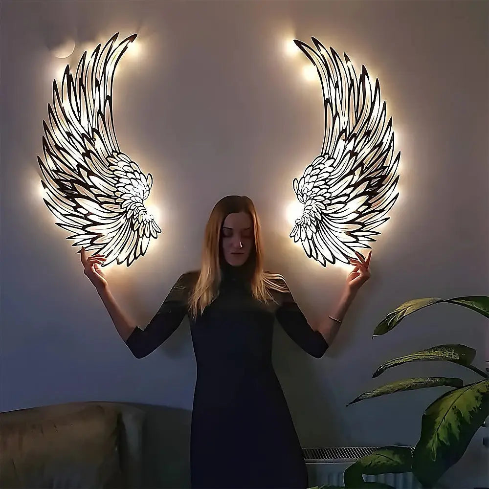 LED Angel Wing Metal Wall Art Wrought Iron Wings Sculpture Fairy Lights - Home & Garden > Wall Art > 3D Wall Art