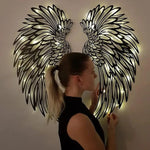 LED Angel Wing Metal Wall Art Wrought Iron Wings Sculpture Fairy Lights - Home & Garden > Wall Art > 3D Wall Art