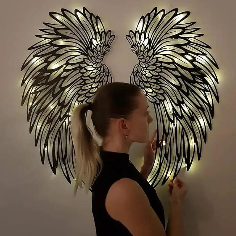 LED Angel Wing Metal Wall Art Wrought Iron Wings Sculpture Fairy Lights - Home & Garden > Wall Art > 3D Wall Art