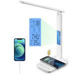 LED Desk Lamp with Fast Wireless Charger Clock Alarm Date Temperature - Home & Garden > Lighting