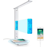LED Desk Lamp with Fast Wireless Charger Clock Alarm Date Temperature - Home & Garden > Lighting
