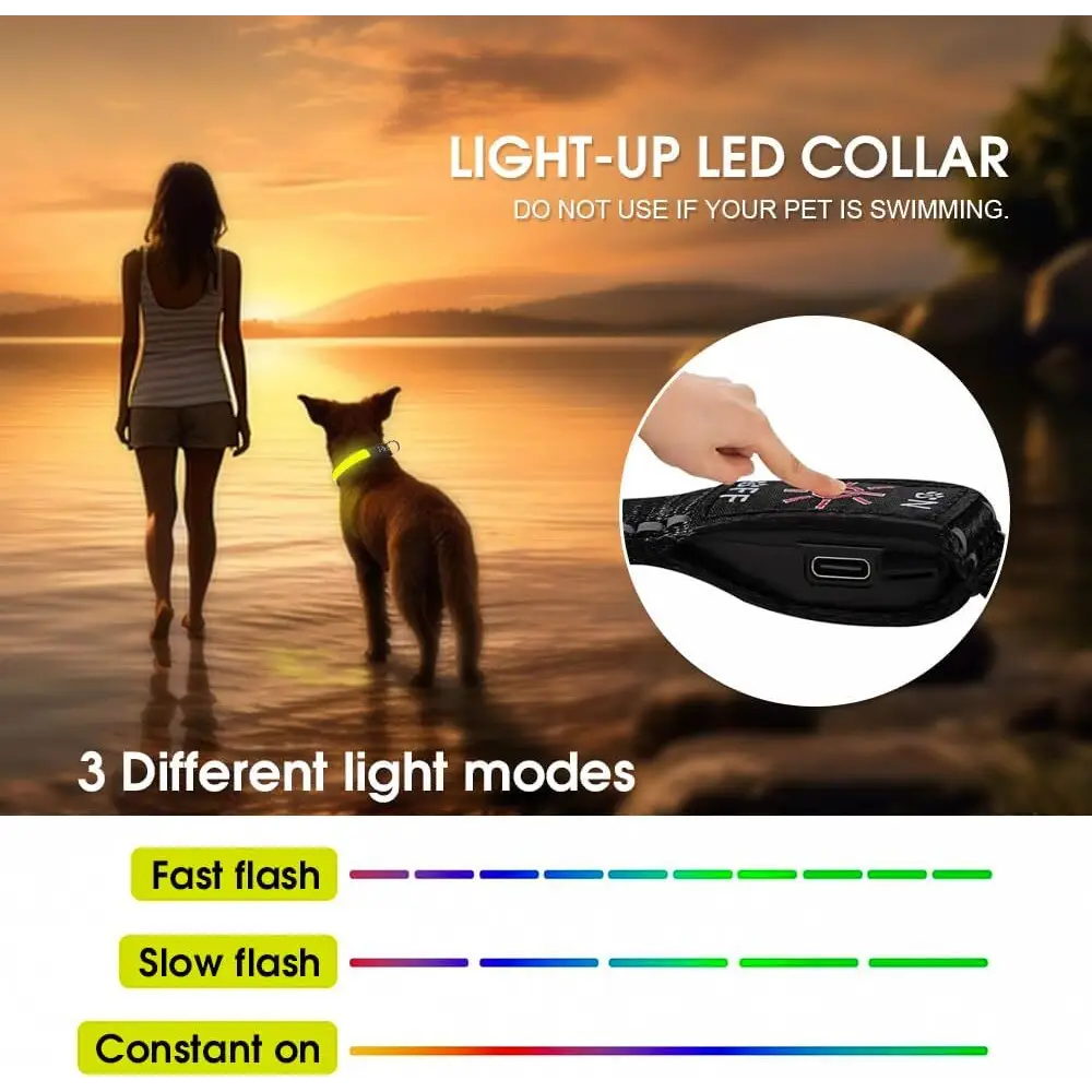 LED Dog Cat Collar USB Rechargeable Nylon Glow Flashing Light Up Safety Puppy - Pet Care > Dog Supplies > Dog Collars