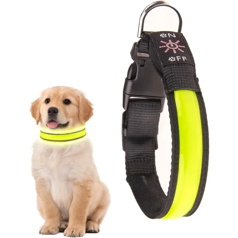 LED Dog Cat Collar USB Rechargeable Nylon Glow Flashing Light Up Safety Puppy - Pet Care > Dog Supplies > Dog Collars