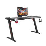 LED Gaming Desk Computer Table with Cup Holder Headphone Hook Cable Hole - Furniture > Office
