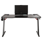 LED Gaming Desk Computer Table with Cup Holder Headphone Hook Cable Hole - Furniture > Office