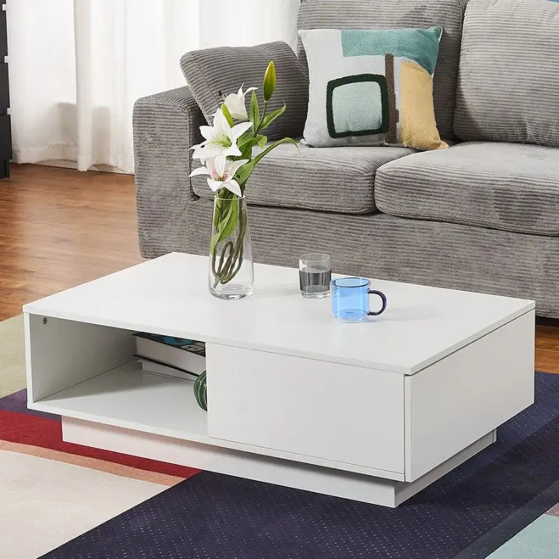 LED High Gloss Top White Coffee Table With Single Drawer - Furniture > Living Room > Coffee Tables