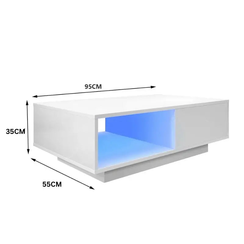 LED High Gloss Top White Coffee Table With Single Drawer - Furniture > Living Room > Coffee Tables
