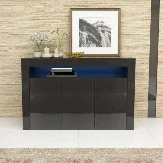 LED High Gloss White Buffet Kitchen Sideboard Cupboard Black - Furniture > Living Room