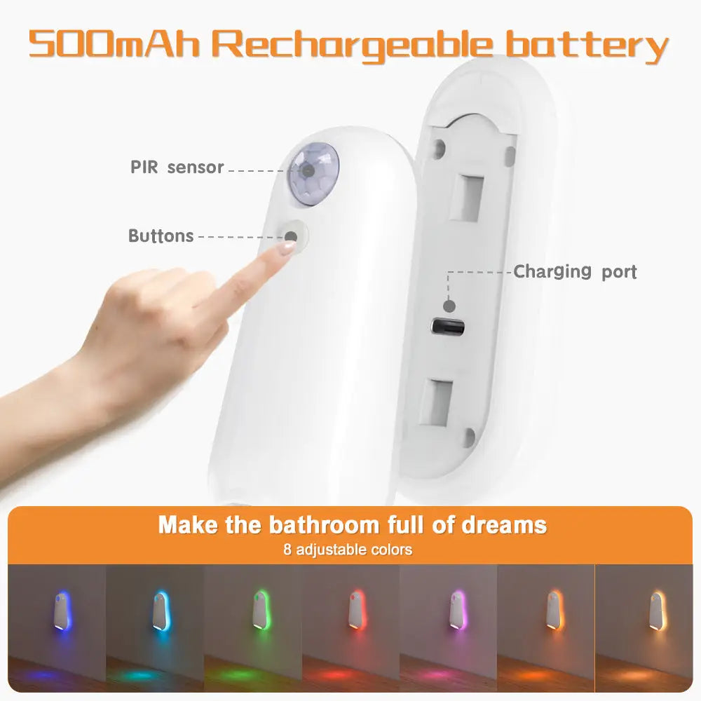 LED Motion Sensor Toilet Night Light - 8-Color Adjustable Glow with Modern Design - Home & Garden > Lighting > Night