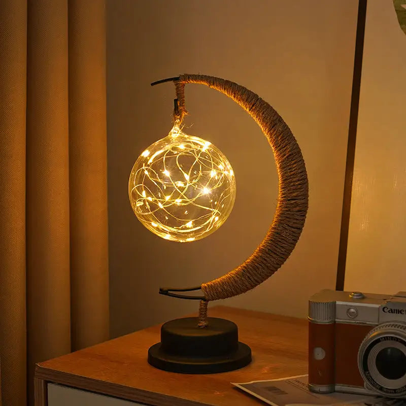 LED Multi-Shape Decorative Lights - Star Moon Apple USB Night Lights with Handmade Hemp Rope Warm Iron Craft Perfect