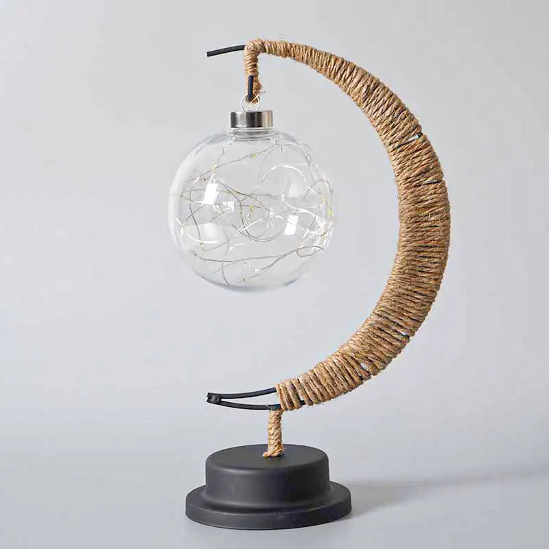 LED Multi-Shape Decorative Lights - Star Moon Apple USB Night Lights with Handmade Hemp Rope Warm Iron Craft Perfect