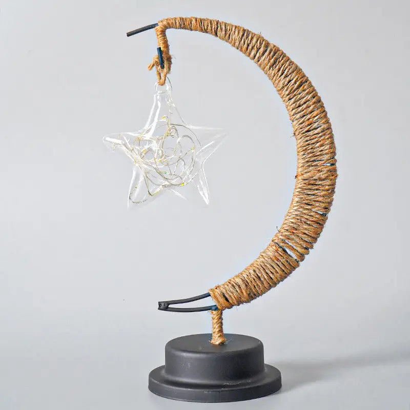 LED Multi-Shape Decorative Lights - Star Moon Apple USB Night Lights with Handmade Hemp Rope Warm Iron Craft Perfect