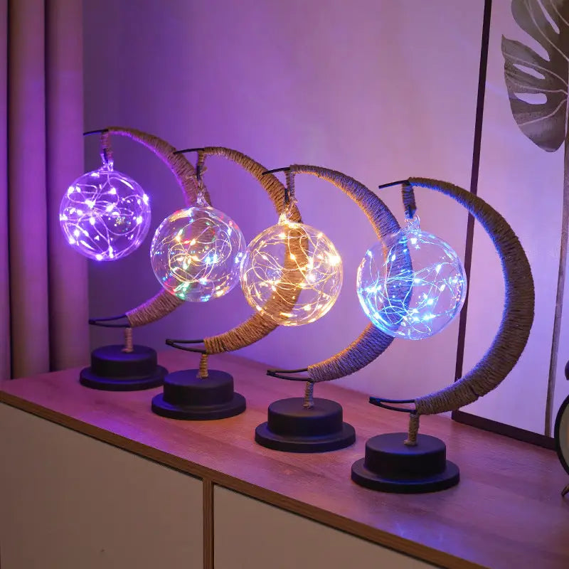 LED Multi-Shape Decorative Lights - Star Moon Apple USB Night Lights with Handmade Hemp Rope Warm Iron Craft Perfect