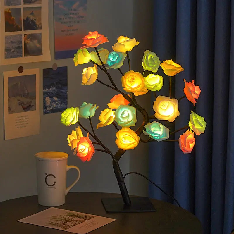 LED Rose Flower Tree Light with Detachable Base and USB Switch – Decorative Night Light for Home Décor - Home & Garden