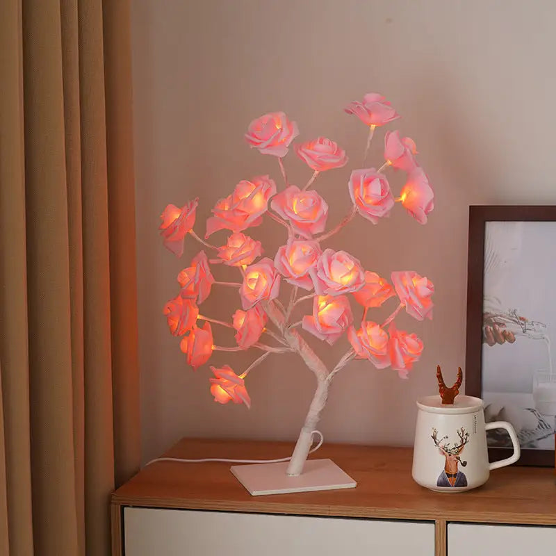LED Rose Flower Tree Light with Detachable Base and USB Switch – Decorative Night Light for Home Décor - Home & Garden