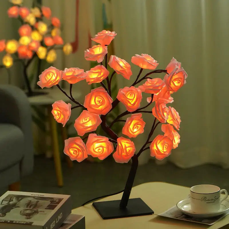 LED Rose Flower Tree Light with Detachable Base and USB Switch – Decorative Night Light for Home Décor - Home & Garden