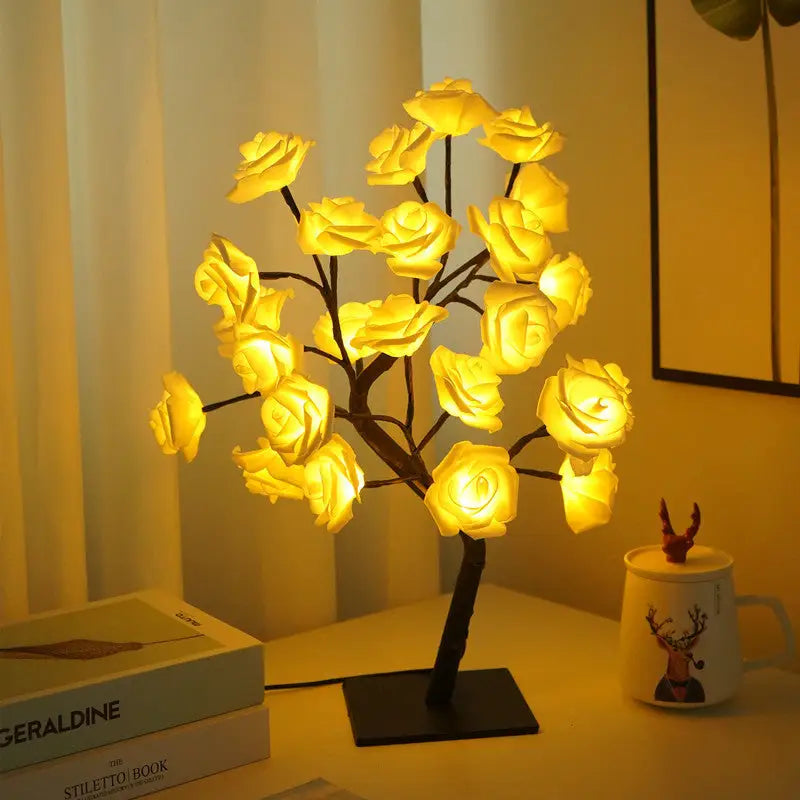 LED Rose Flower Tree Light with Detachable Base and USB Switch – Decorative Night Light for Home Décor - Home & Garden