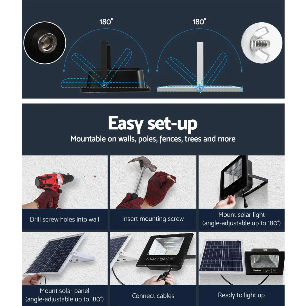 Leier 80 LED Solar Street Light 60W Flood Motion Sensor Remote Outdoor Wall Lamp - Home & Garden > Lighting > Night