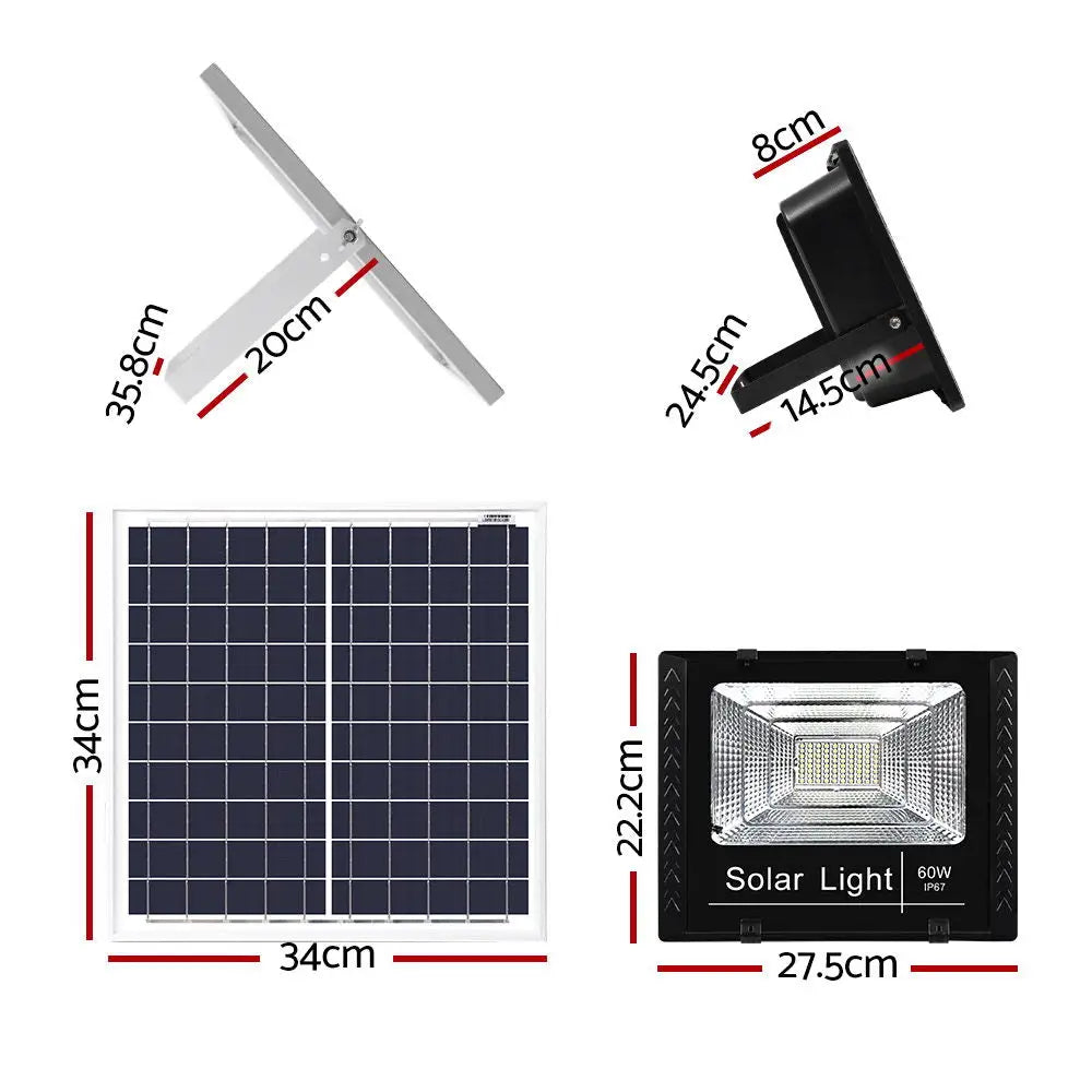 Leier 80 LED Solar Street Light 60W Flood Motion Sensor Remote Outdoor Wall Lamp - Home & Garden > Lighting > Night