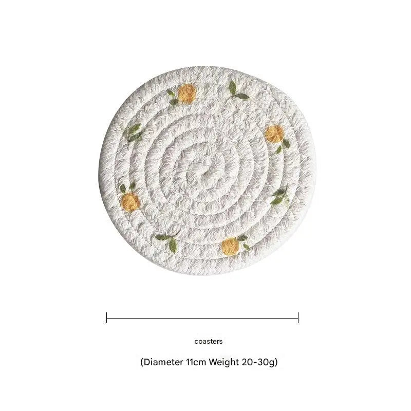 (Lemon) Cotton Rope Woven Placemats - Set of 5 11cm Diameter Heat Resistant Kitchen Decor - Home & Garden > Kitchenware