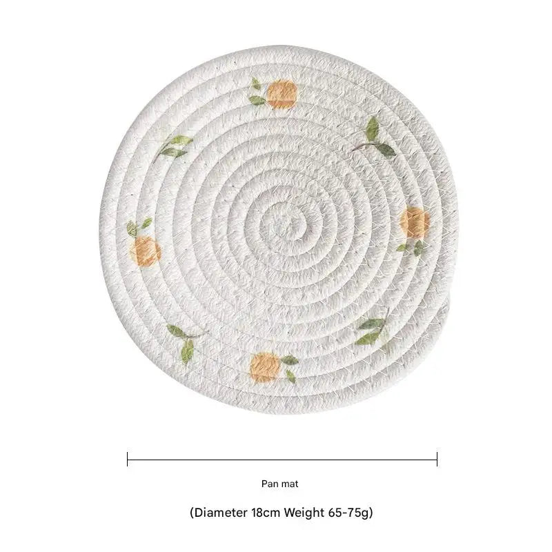 (Lemon) Cotton Rope Woven Placemats - Set of 5 18cm Diameter Heat Resistant Kitchen Decor - Home & Garden > Kitchenware