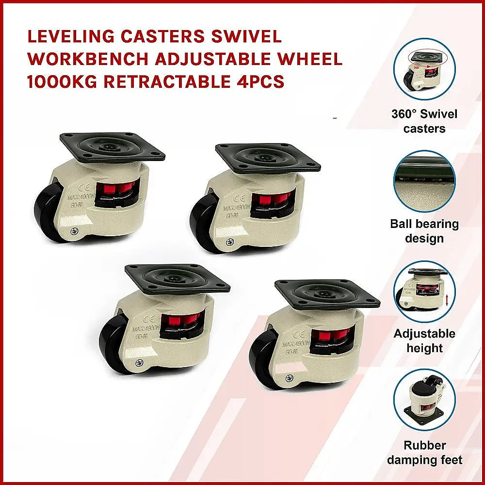 Leveling Casters Swivel Workbench Adjustable Wheel 1000KG Retractable 4PCS - Furniture > Office