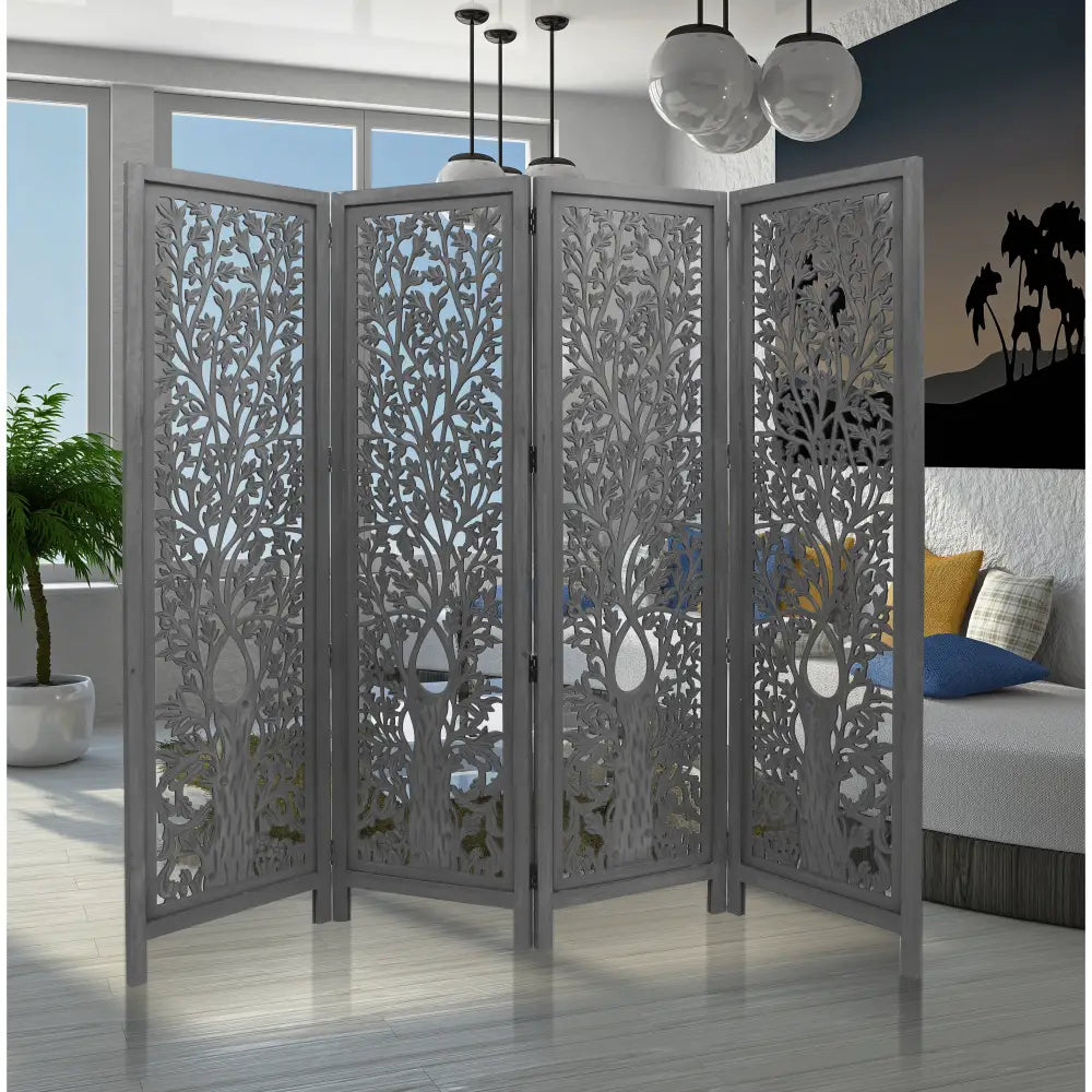 Life Dig 4 Panel Room Divider Screen Privacy Shoji Timber Wood Stand - Dark Grey - Furniture > Living Room