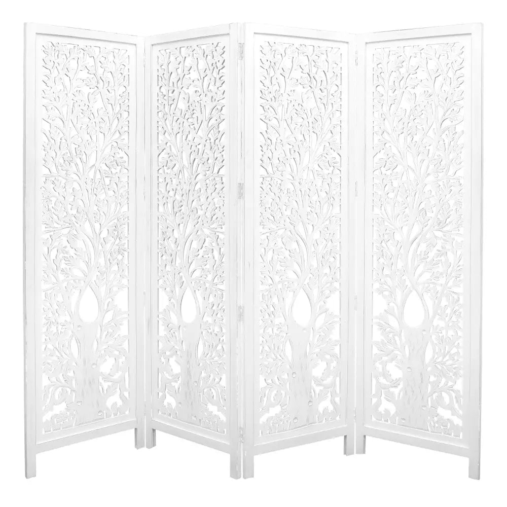 Life Dig 4 Panel Room Divider Screen Privacy Shoji Timber Wood Stand - White - Furniture > Living Room
