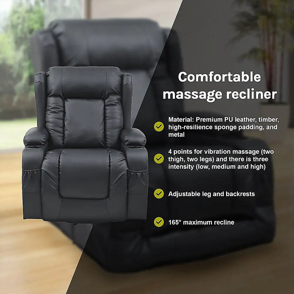 Lift Heated Leather Recliner Electric Massage Chair with USB port - Furniture > Bar Stools & Chairs > Arm Chairs &