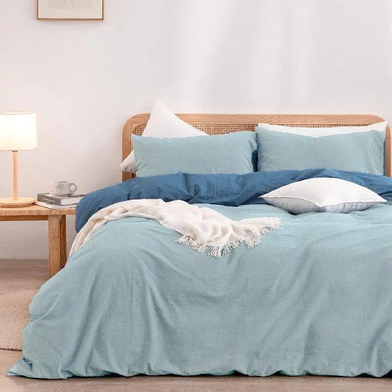 Light Blue 1.8m (Duvet Cover 180*220cm) Luxurious Soft Brushed Microfiber 4-Piece Bedding Set - Pure Color Double Bed
